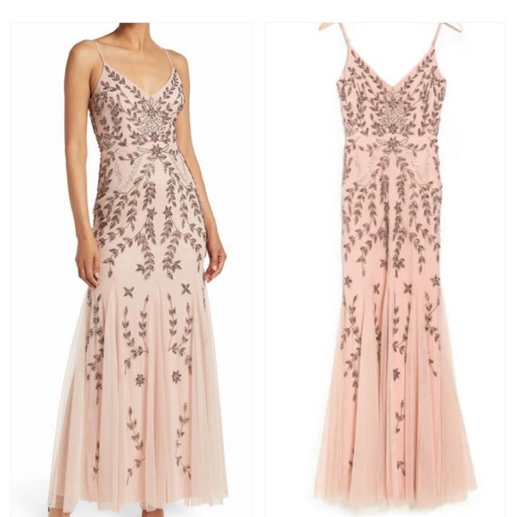 NWT Marina Beaded V-Neck Gown -Blush - Picture 1 of 6